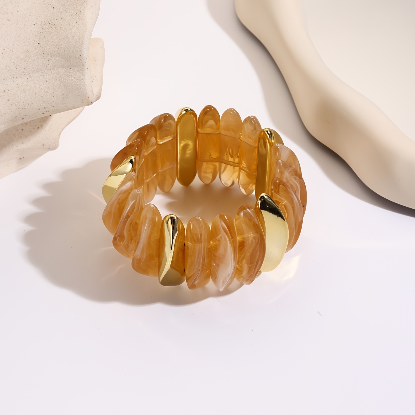 Women's Vintage Amber Pattern Resin Stretch Bangle, Stackable Bracelet